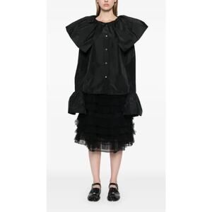 Yohji Yamamoto Taffeta Designer Blouse High Fashion Black Blouse Silk Collar S